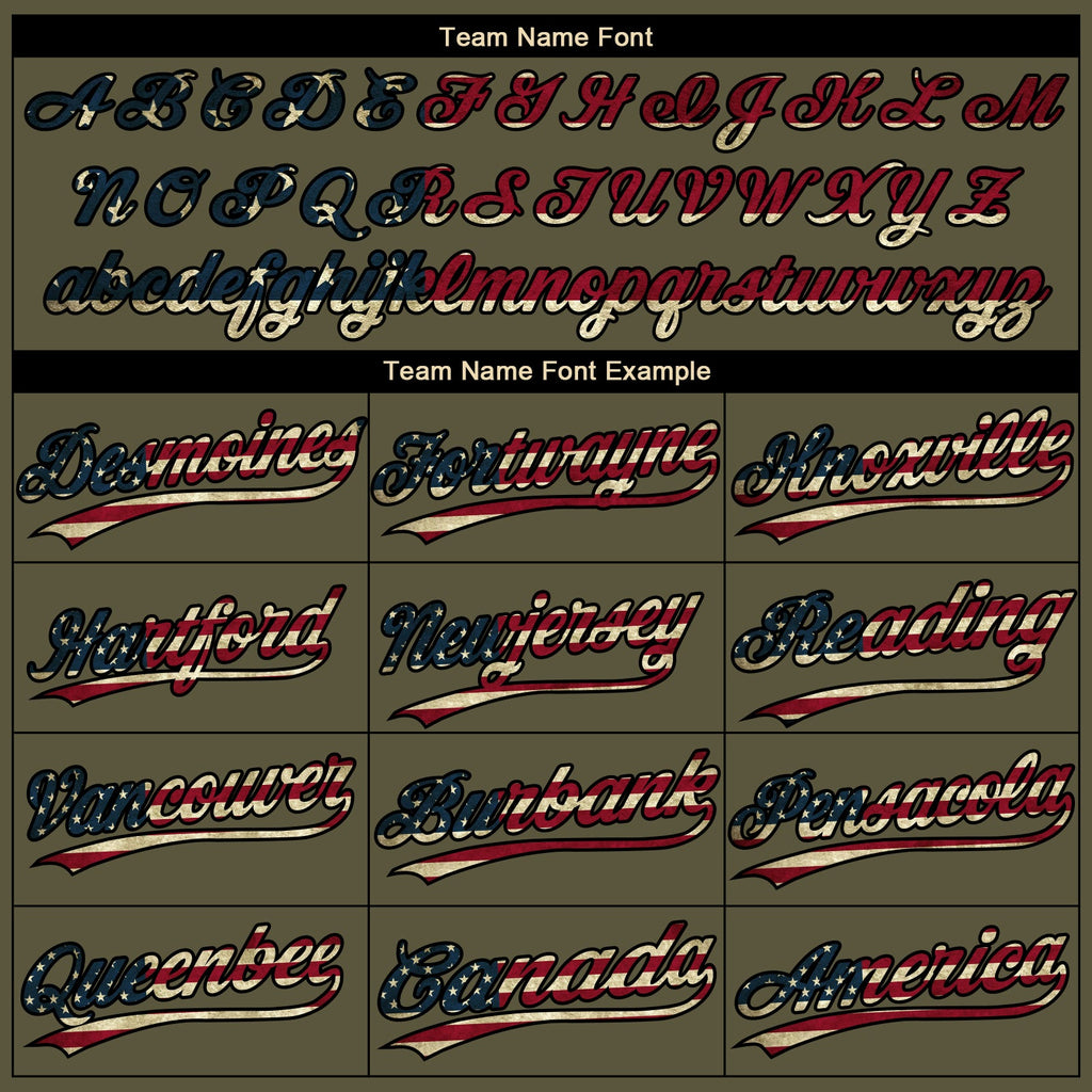 Custom Olive Cream Pinstripe Vintage USA Flag-Black Salute To Service Star Raglan Sleeves Two-Button Unisex Softball Jersey