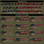 Custom Olive Cream Pinstripe Vintage USA Flag-Black Salute To Service Star Raglan Sleeves Two-Button Unisex Softball Jersey