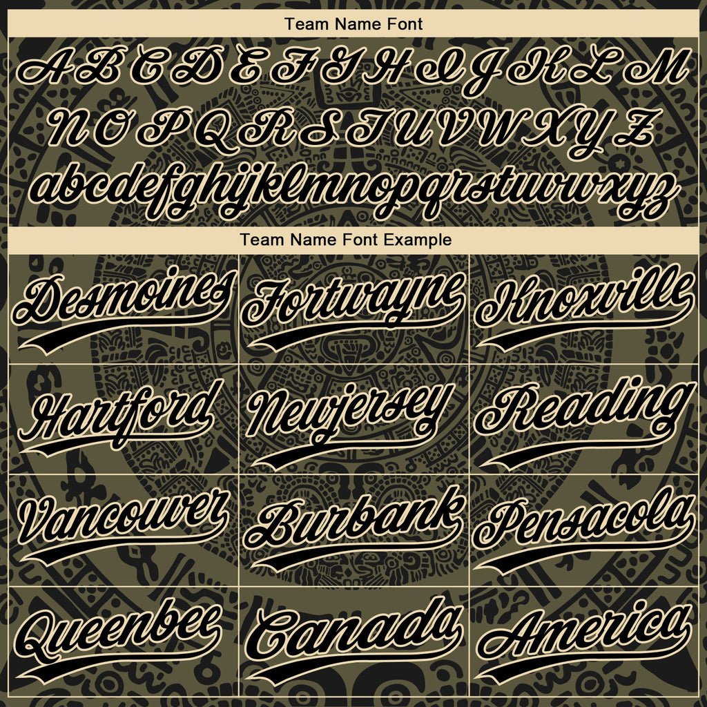 Custom Olive Black-Cream Ethnic Aztec Mexican Heritage Two-Button Unisex Softball Jersey