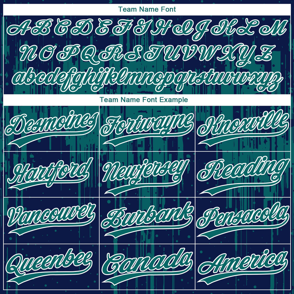 Custom Navy Teal-White Dripping Splatter Paint Two-Button Unisex Softball Jersey
