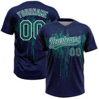 Custom Navy Teal-White Dripping Splatter Paint Two-Button Unisex Softball Jersey