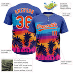 Custom Royal Orange-White Tropical Hawaii Palm Trees Two-Button Unisex Softball Jersey