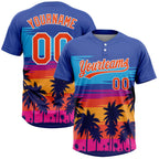 Custom Royal Orange-White Tropical Hawaii Palm Trees Two-Button Unisex Softball Jersey