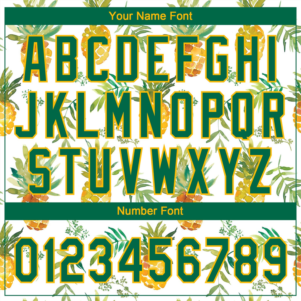 Custom White Kelly Green-Gold Hawaii Fruit Pineapples Two-Button Unisex Softball Jersey