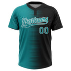 Custom Black Teal-White Gradient Horizontal Stripe Two-Button Unisex Softball Jersey