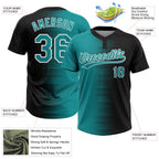 Custom Black Teal-White Gradient Horizontal Stripe Two-Button Unisex Softball Jersey