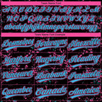 Custom Black Sky Blue Pink-Light Blue Abstract Shattered Paint Splatter Two-Button Unisex Softball Jersey