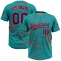 Custom Teal Royal-Orange Abstract Shattered Paint Splatter Two-Button Unisex Softball Jersey