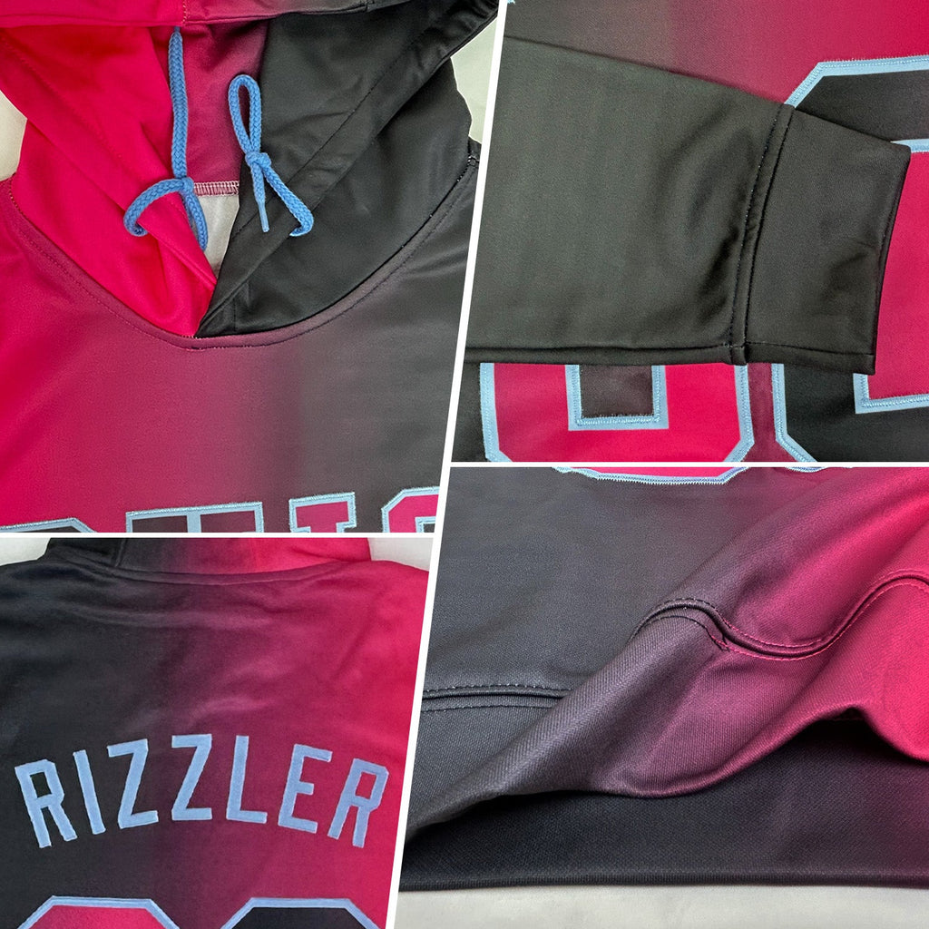 Custom Stitched Black Pink-Light Blue Gradient Fashion Sports Pullover Sweatshirt Hoodie