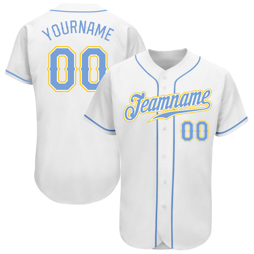Custom White Light Blue-Gold Authentic Baseball Jersey