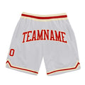 Custom White Red-Cream Authentic Throwback Basketball Shorts