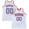 Custom White Light Blue Pinstripe Light Blue-Red Authentic Basketball Jersey