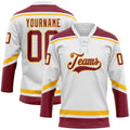 Custom White Crimson-Gold Hockey Lace Neck Jersey