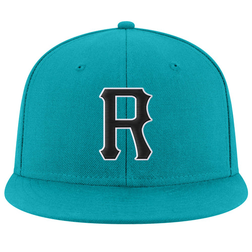 Custom Aqua Black-White Stitched Adjustable Snapback Hat
