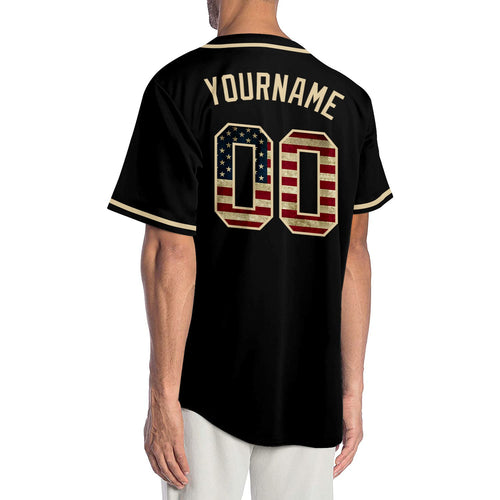 Custom Black Vintage USA Flag-Cream Authentic Baseball Jersey