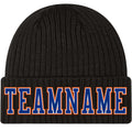 Custom Black Royal-Orange Stitched Cuffed Knit Hat