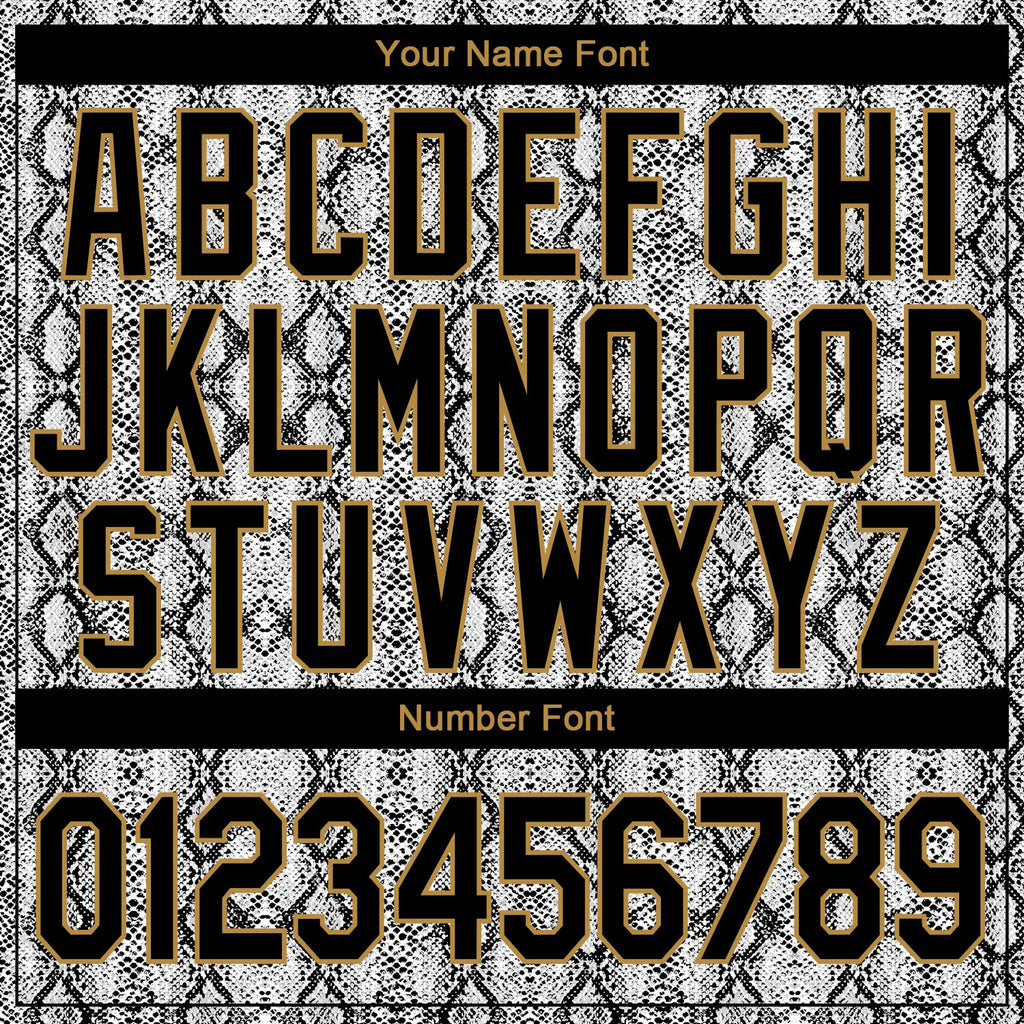 Custom Black Black-Old Gold 3D Pattern Design Snakeskin Performance T-Shirt