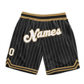 Custom Black White Pinstripe White-Old Gold Authentic Basketball Shorts