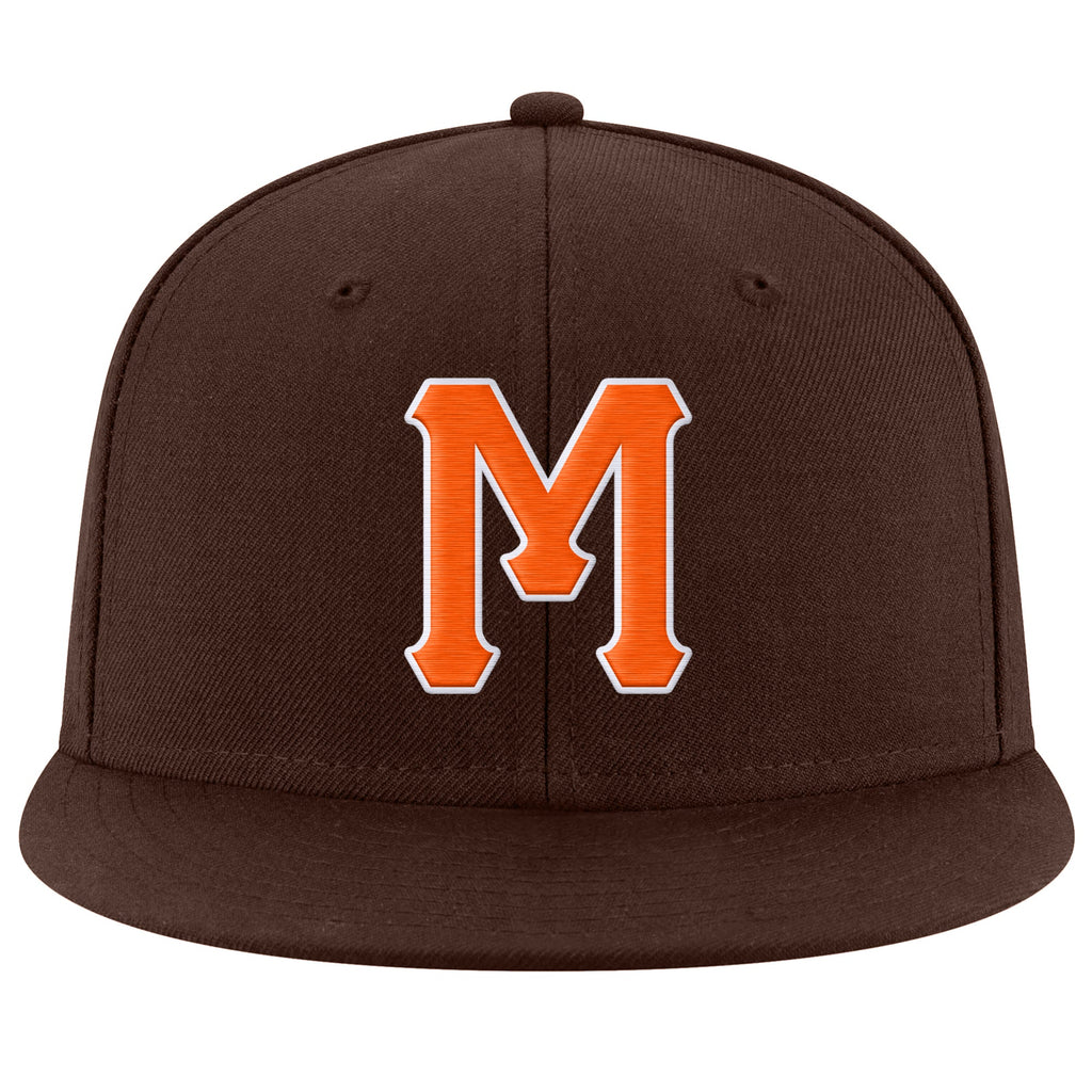 Custom Brown Orange-White Stitched Adjustable Snapback Hat