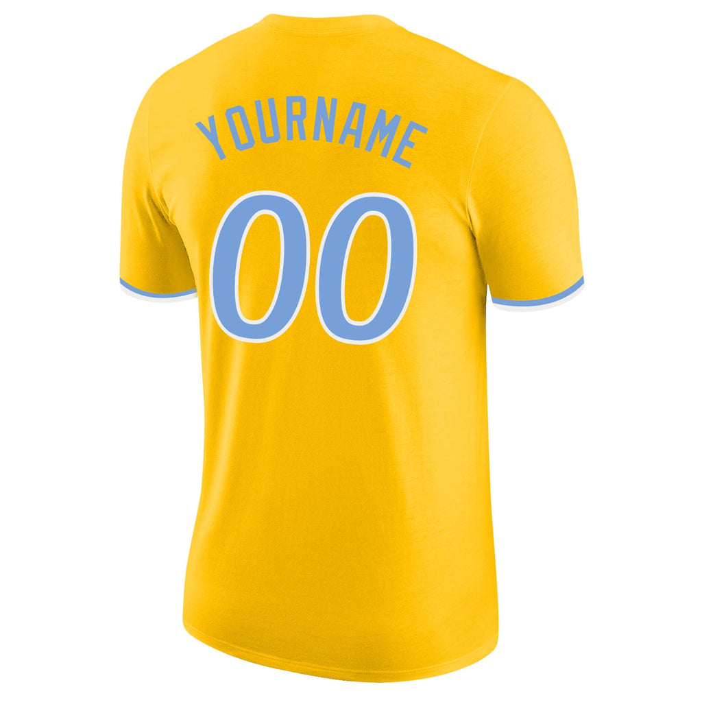 Custom Gold Light Blue-White Performance T-Shirt