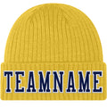 Custom Gold Navy-White Stitched Cuffed Knit Hat