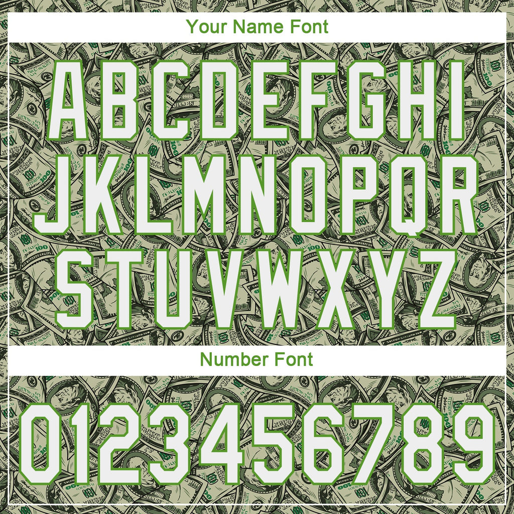 Custom Green White-Neon Green 3D Pattern Design Dollar Authentic Baseball Jersey