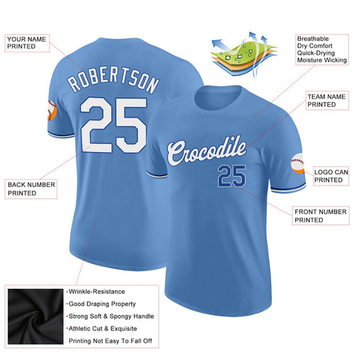 Custom Light Blue White-Royal Performance T-Shirt