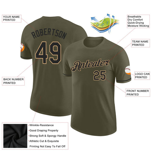 Custom Olive Black-Old Gold Performance Salute To Service T-Shirt