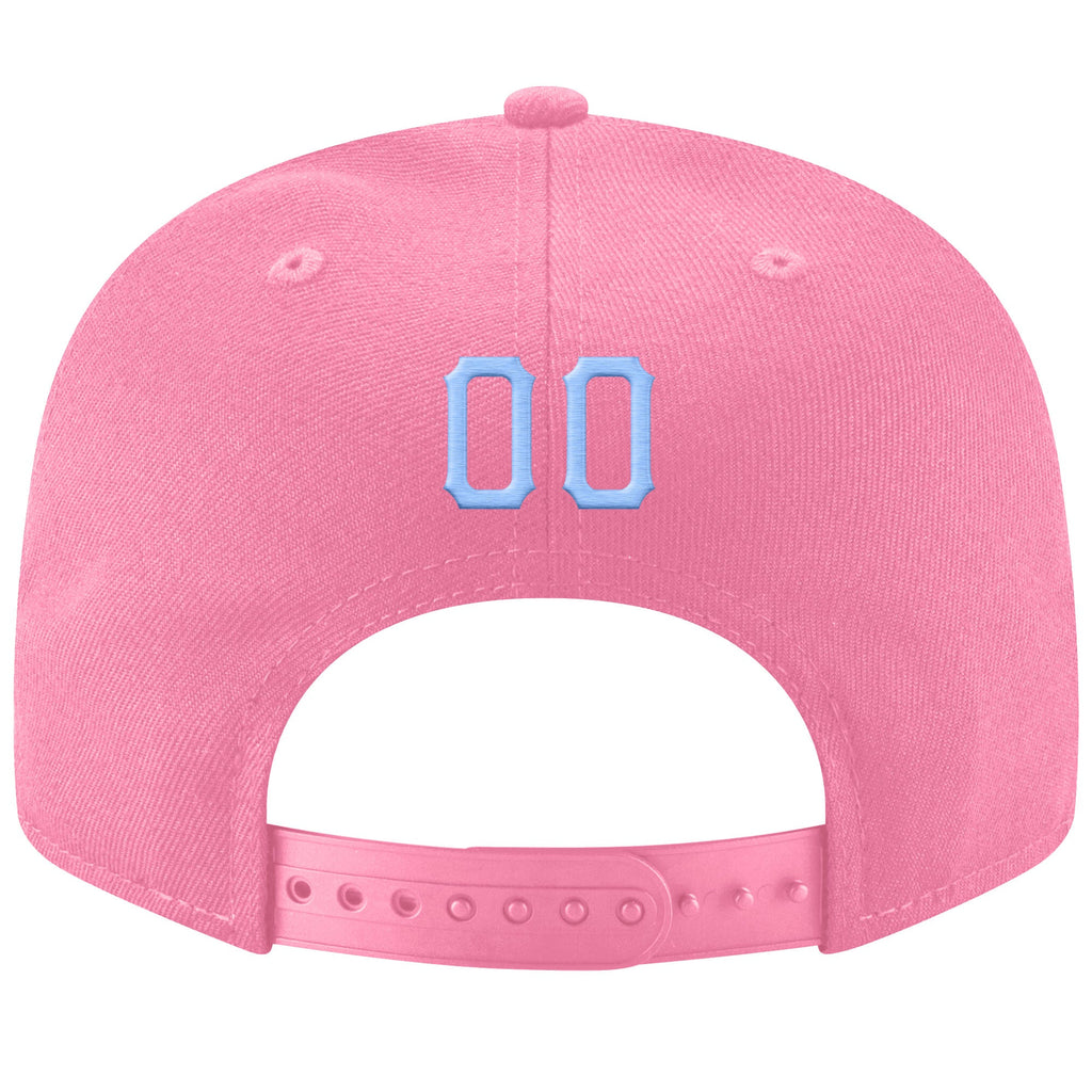 Custom Pink Light Blue-White Stitched Adjustable Snapback Hat