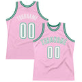 Custom Light Pink White-Kelly Green Authentic Throwback Basketball Jersey