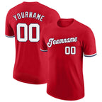Custom Red White-Navy Performance T-Shirt