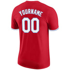 Custom Red White-Light Blue Performance T-Shirt