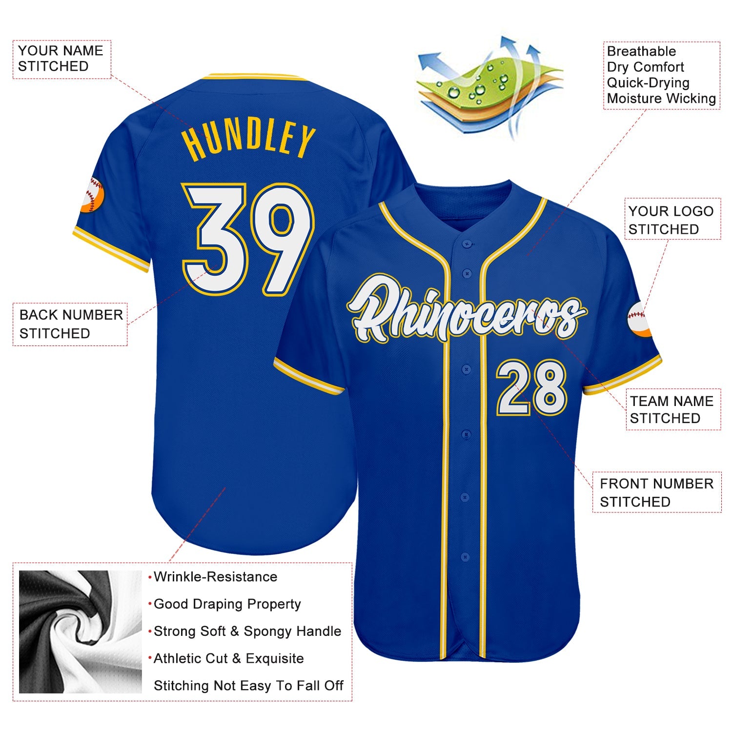 Custom Royal White-Gold Authentic Baseball Jersey