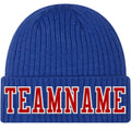 Custom Royal Red-White Stitched Cuffed Knit Hat
