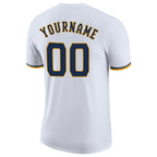 Custom White Navy-Gold Performance T-Shirt