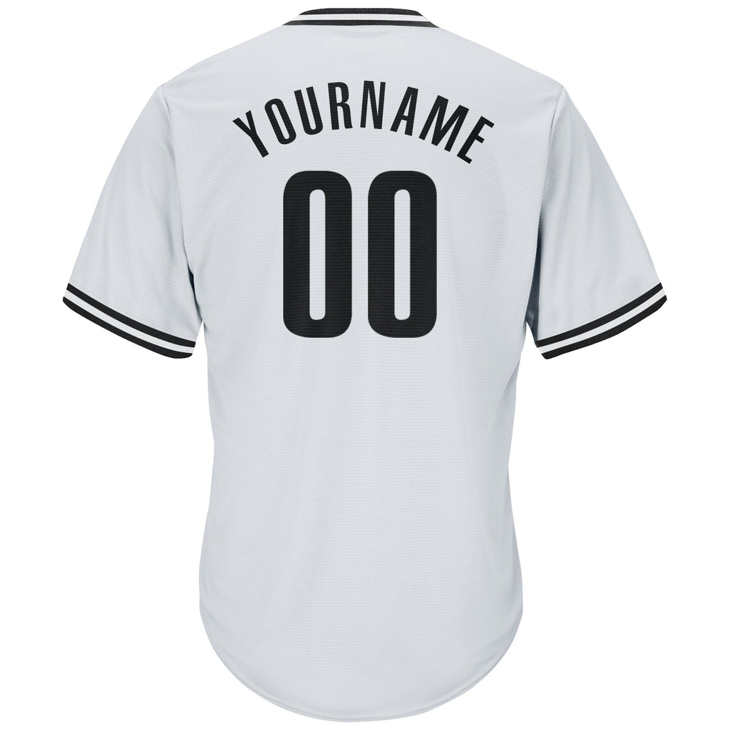 Custom White Black Authentic Throwback Rib-Knit Baseball Jersey Shirt