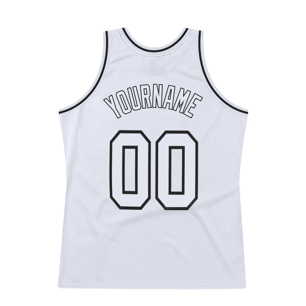 Custom White White-Black Authentic Throwback Basketball Jersey