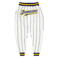 Custom White Navy Pinstripe Navy-Gold Sports Pants